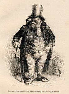 O abutre na propriedade imobiliária. Vinhetas ilustradas por JJ Granville. Gravura assinada por Andrew, Best e Leloir na parte "Histoire d