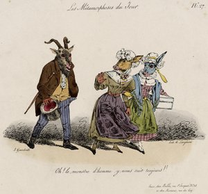 Les Metamorphoses du Jour, No. 27 (litho colorido à mão) de Grandville