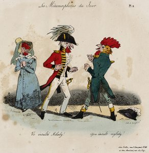 Les Metamorphoses du Jour, No. 8 (litho colorido à mão) de Grandville