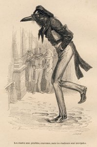 Os estudos são dolorosos, caros, mas os alunos são intrépidos. Vinhetas ilustradas por JJ Granville. Gravura assinada Caque na parte intitulada "Les animaux medecins" escrita por Pierre Bernard em "Scenes de la vie privee et publique des animau