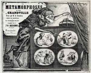 Literatura. A Metamorfose Diária, do caricaturista Jean Jacques Grandville. Cartaz, França de Grandville