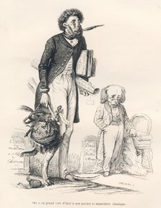 Foi um grande erro tirar o açaime clássico dos nossos poetas. Vinhetas ilustradas por JJ Granville. Gravura assinada por Breviere na parte intitulada "Le premier feuilleton de Pistolet" escrita por Jules Janin em "Scenes de la vie privee et publique des an de Grandville