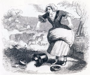 The Dairy Girl and the Milk Jarro (La laitiere et le pot au lait) - Fábulas de La Fontaine de Grandville