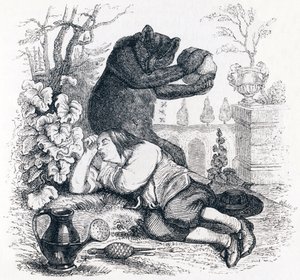 O urso e o amante do jardim - Fábulas de La Fontaine de Grandville