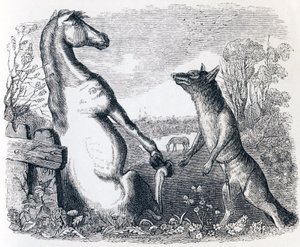 O cavalo e o lobo (Le cheval et le loup) - Fábulas de La Fontaine de Grandville