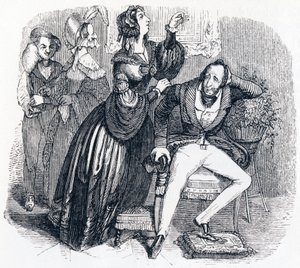 O homem de meia-idade e suas duas amantes - Fábulas de La Fontaine de Grandville
