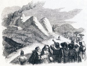 A montanha que dá à luz (La montagne qui accouche) - Fábulas de La Fontaine de Grandville