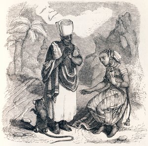 O rato é metamorfoseado quando menina - Fábulas de La Fontaine de Grandville