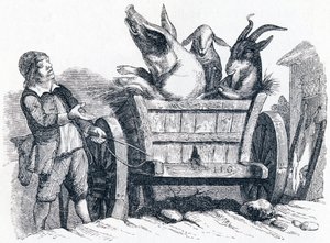 O porco, o bode e as ovelhas (le cochon, la chèvre et le mouton) - Fábulas de La Fontaine de Grandville