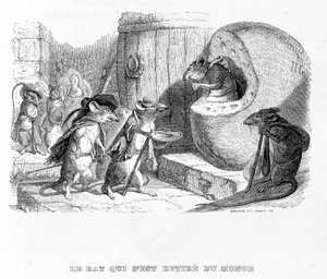 O rato que se retirou do mundo - em "Fábulas" de La Fontaine, doente. por Grandville de Grandville