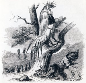 O torrefador e a raposa (Le coq et le renard) - Fábulas de La Fontaine de Grandville
