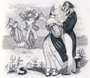 O riacho e o rio (Le torrent et la riviere) - Fábulas de La Fontaine de Grandville
