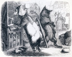 O lobo, a cabra e o cabrito (Le loup, la chevre et le chevreau) - Fábulas de La Fontaine de Grandville