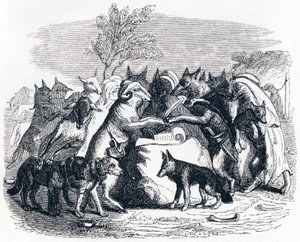 Os lobos e as ovelhas (Les loups et les brebis) - Fábulas de La Fontaine de Grandville