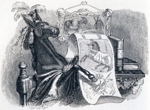 a mula vangloriando-se da sua genealogia (Le mulet se vantant de sa genealogie) - Fábulas de La Fontaine de Grandville