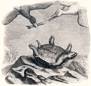 a tartaruga e os dois patos (La tortue et les deux canards) - Fábulas de La Fontaine de Grandville