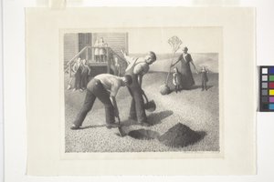 Grupo de Plantação de Árvores (litografia) de Grant Wood