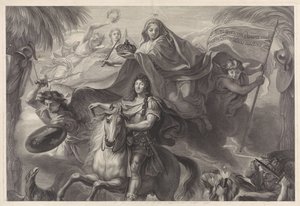 Retrato equestre alegórico de Luís XIV, rei da França de Gérard Edelinck