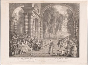 Elegante empresa num terraço com vista para um parque
Les Plaisirs du Bal (título sobre o objecto) de Gérard Jean Baptiste Scotin (II)