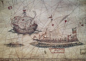 Galé e caravela portuguesa, detalhe da Carta Náutica do Mediterrâneo