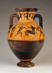 Ânfora de pescoço de figura negra no sótão com Heracles perseguindo um centauro, c.530 aC (terracota)