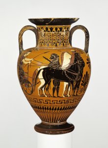 Ânfora de pescoço de figura negra ática com apoteose de Héracles, c.530-20 aC (terracota)