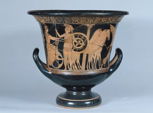 Krater kalyx ático de figuras vermelhas representando um Hoplite partindo para a guerra (cerâmica) (ver também 223268)
