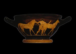Skyphos áticos de figuras vermelhas, representando Herakles e as éguas de Diomedes (cerâmica) de Greek