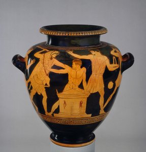 Estames áticos de figuras vermelhas decoradas com Heracles e Busiris, o rei do Egito, por um seguidor tardio do pintor berlinense, de Vulci, c.470-460 aC (cerâmica)