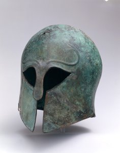 Capacete arcaico de bronze do tipo coríntio, c.600-575 aC (bronze) de Greek