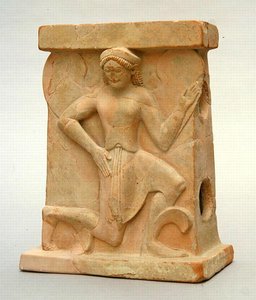 Altar de cerâmica com Iris, c.500 BC (cerâmica) de Greek
