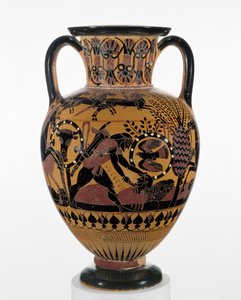 Âncora calcária de pescoço negro com Ulisses matando um trácio, c.540 aC (terracota)