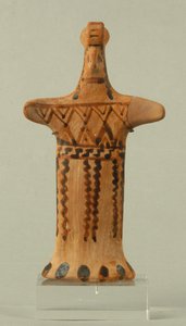 Estatueta de uma fêmea de pé, oficina de Beócia, período Arcaico (argila pintada) de Greek