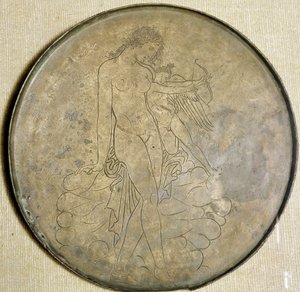 Arte grega: "Afrodite e Eros" Espelho de Bronze. 350 AC, Museu do Louvre de Greek