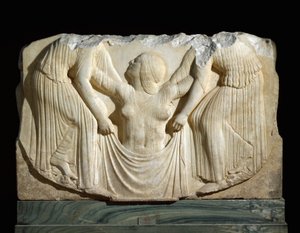 Arte grega: "o nascimento de Vénus saindo das ondas apoiadas pelas Horas" Alívio do trono Ludovisi, de Locri. 460-450 AC - Museo Nazionale Romano (Palazzo Altemps) - Magna Graecia (Grande Grécia): Trono de Ludovisi; o nascimento de Afrodite - Marb de Greek