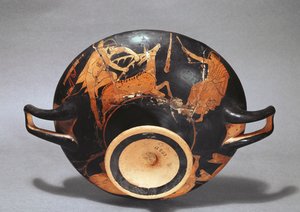 Kylix decorado com Heracles e o Ceryneian Hind (cerâmica) de Greek