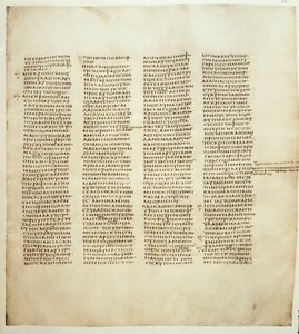 Página do Evangelho de São João. O Codex Grego é conhecido como Codex Sinaiticus entre 330 e 350. Sociedade Bíblica de Londres