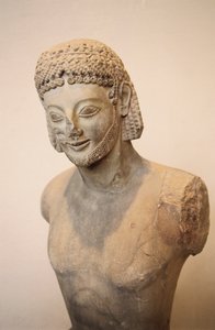Cavaleiro de rampin, estátua equestre em mármore, ca 550 AC, civilização grega, século VI AC Detalhe de Greek