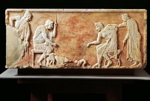 Estela de luta entre cão e gato, 510 bc (relevo) de Greek