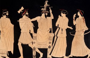 Nascimento de Atena saindo da cabeça de Júpiter (Zeus), pintura encontrada em Vulci, ed. século 20.