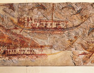 Procissão de navios de frescos, de Akrotiri, Ilha Thera, Santorini, Grécia, detalhe, navios