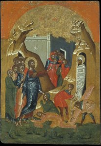 Ressurreição de Lazar (tempera de ovo no painel) de Greek School