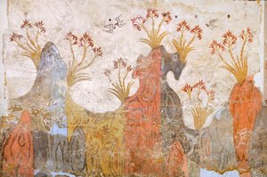Sala dos lírios ou primavera, Akrotiri fresco, Thera (hoje Santorini), Grécia, Civilização Minoana