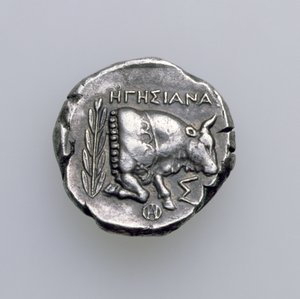 Tetradrachm de Samos, Ionia, representando um touro, c.390 aC (reverso) (prata) (para anverso ver 168076) de Greek School