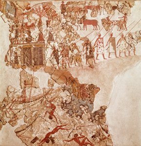 A morte dos líbios, fresco de Akrotiri, Thera (hoje Santorini) (Grécia), Civilização Minoana de Greek School