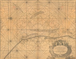 Carta de Yarmouth e das areias à sua volta, c.1700 (gravura a cores)