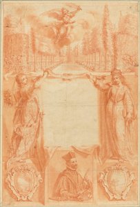 Um desenho para um frontispício: "Viridarium sacrae ac profanae eruditionis de Gregoire Huret