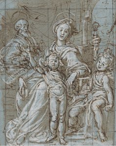 Sagrada Família com o infante São João Batista reto, esboços recortados em grande escala..., 1590-92.