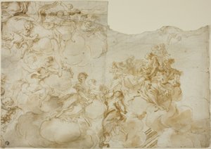 Figuras femininas com putti nas nuvens de Gregorio de