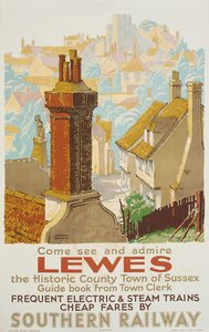 Lewes, pôster anunciando Southern Railway (cor lito)